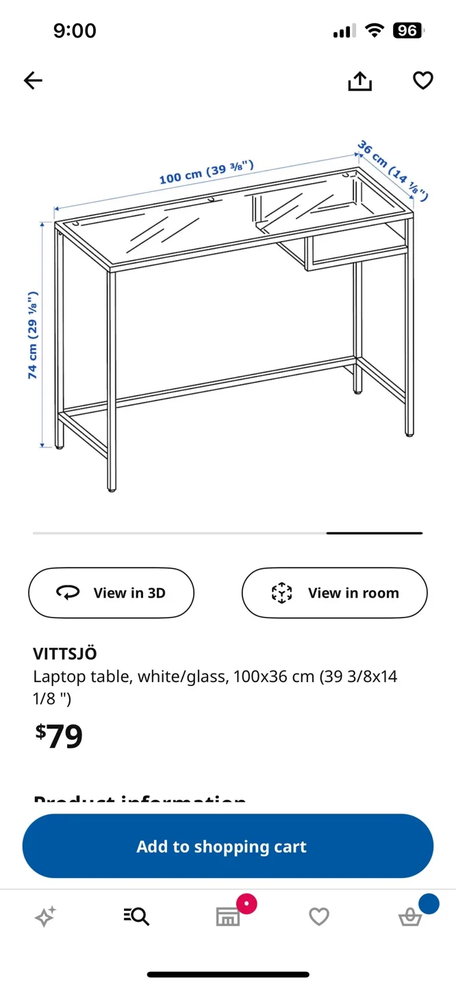 IKEA VITTSJÖ Laptop Table - White/Glass image indicator(2)