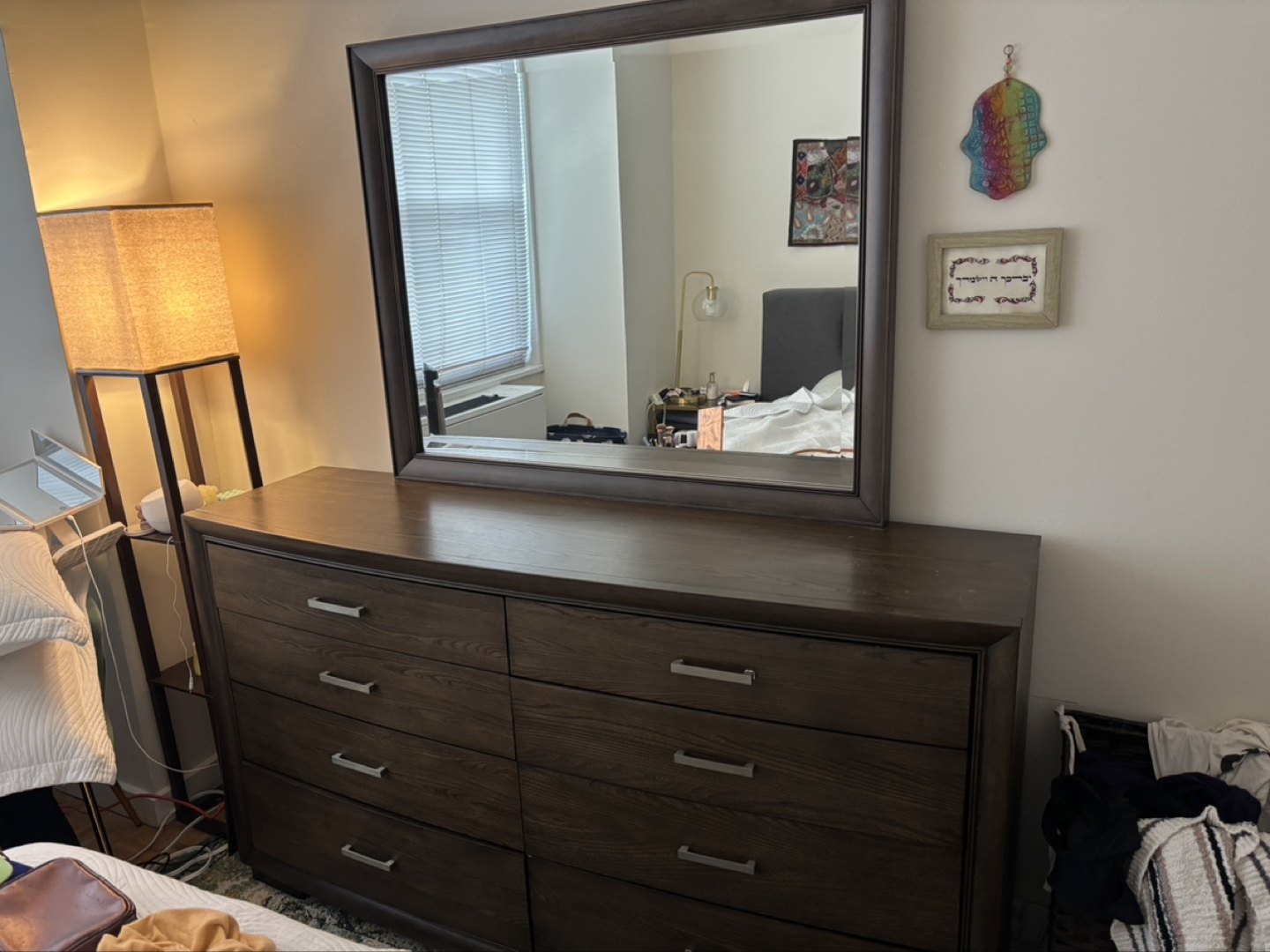 Dark Brown Wooden Dresser with Mirror