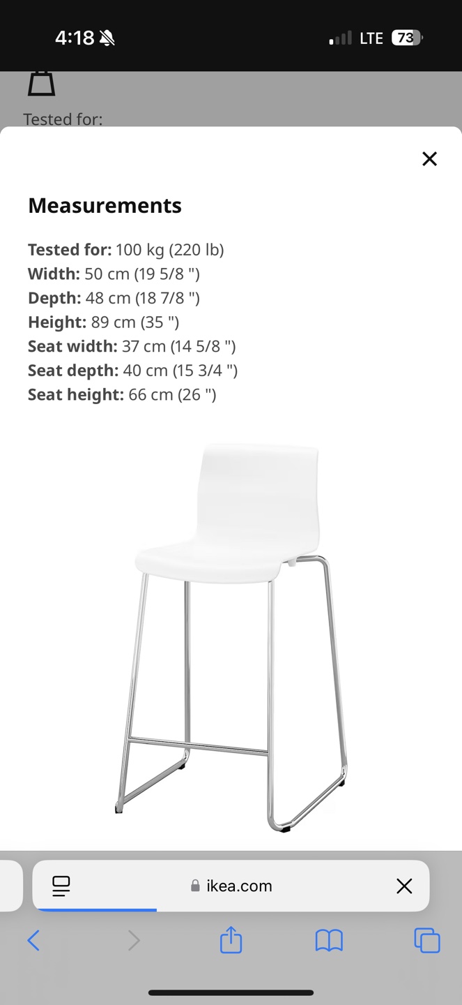 IKEA GLENN Bar Stool - White/Chrome - 66cm - photo 2