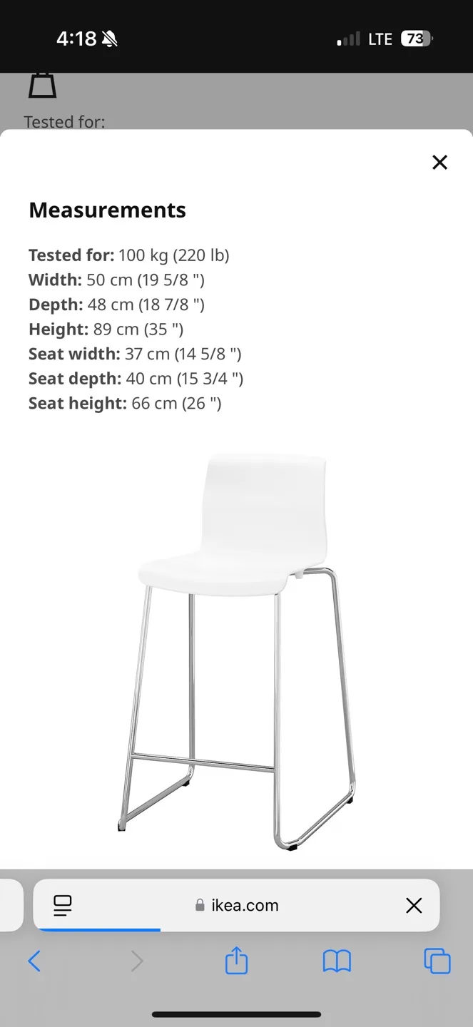 IKEA GLENN Bar Stool - White/Chrome - 66cm image indicator(2)