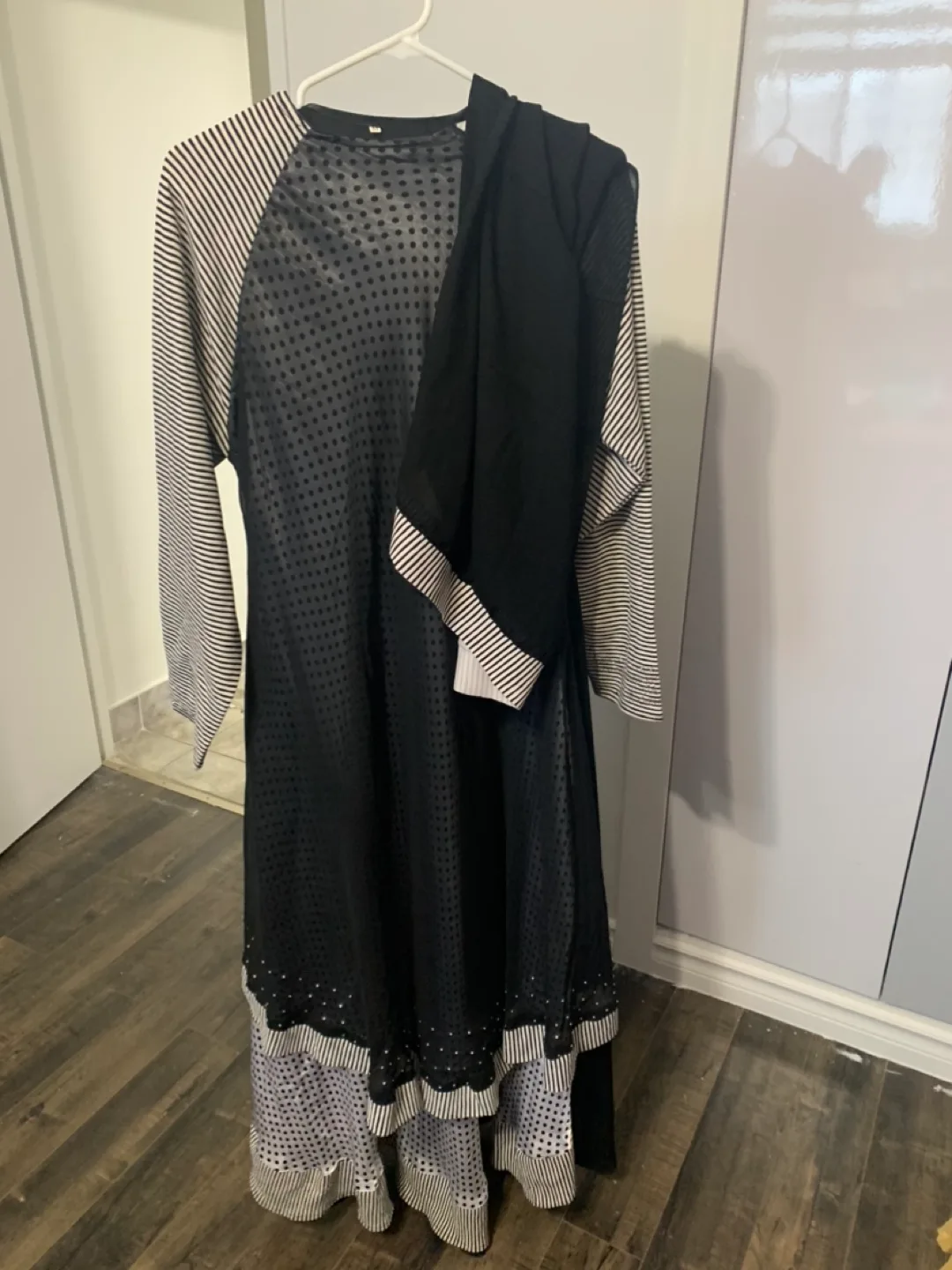 Elegant Black and White Abaya with Matching Hijab image indicator(2)