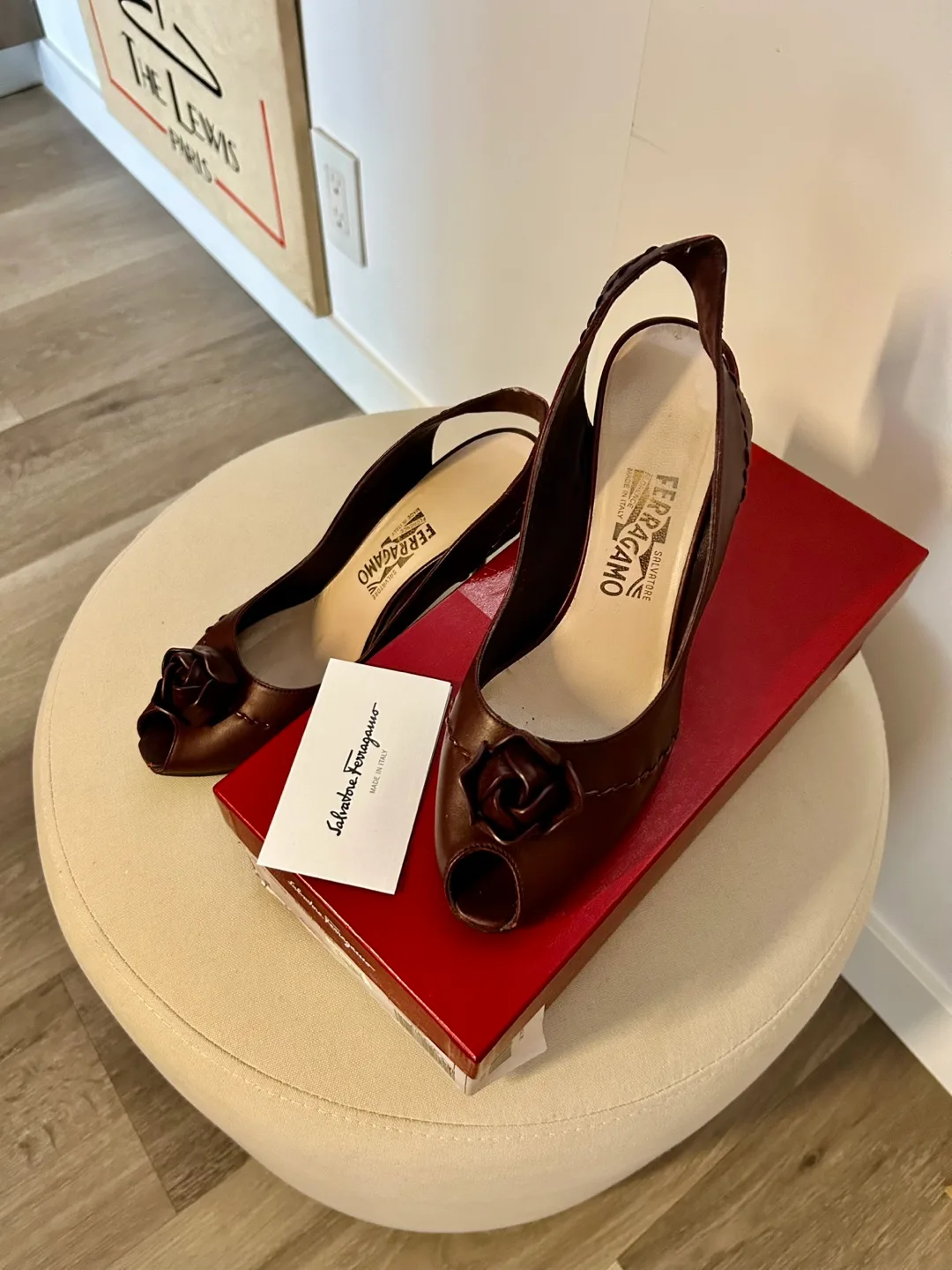 Salvatore Ferragamo Burgundy Leather Slingback Heels