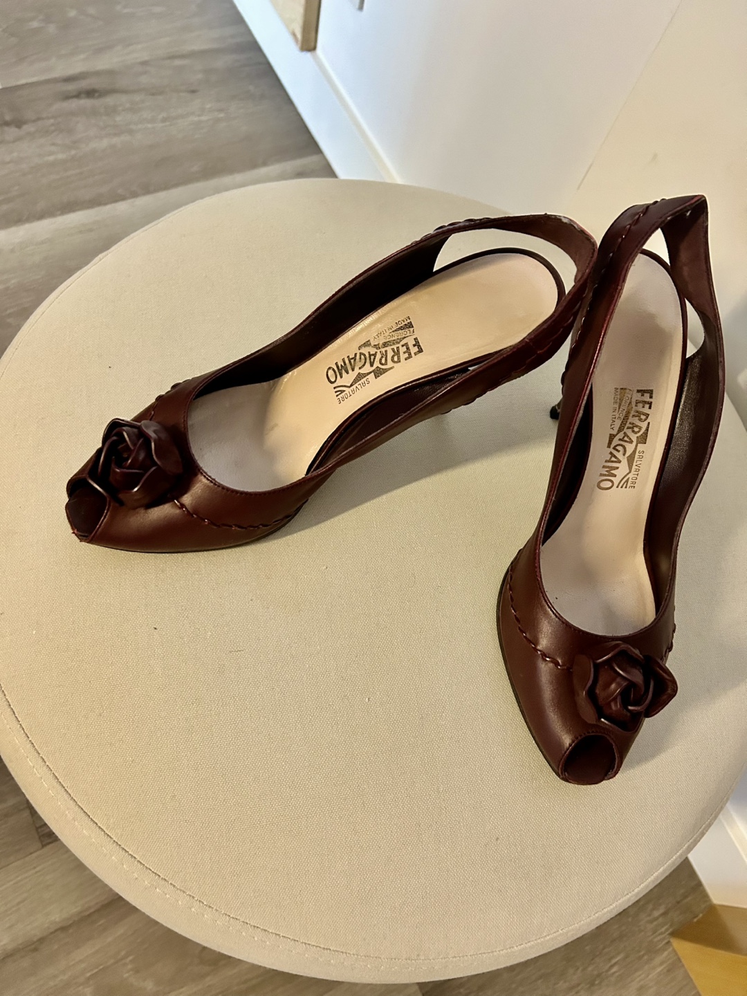 Salvatore Ferragamo Burgundy Leather Slingback Heels - photo 2