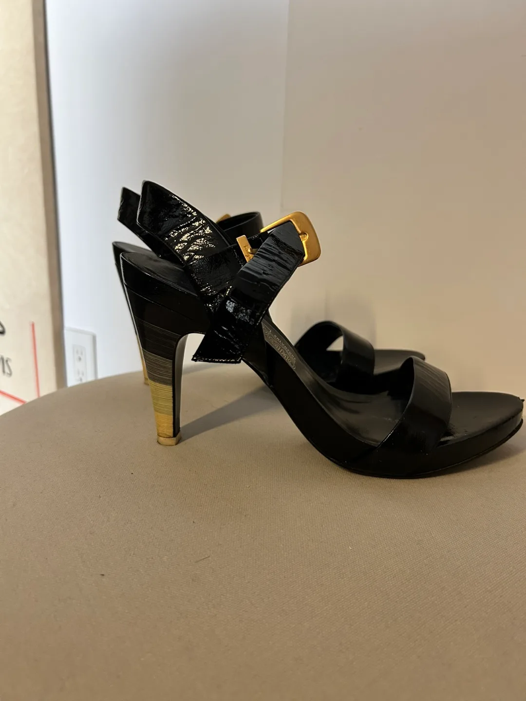 Salvatore Ferragamo Black Patent Leather Sandals