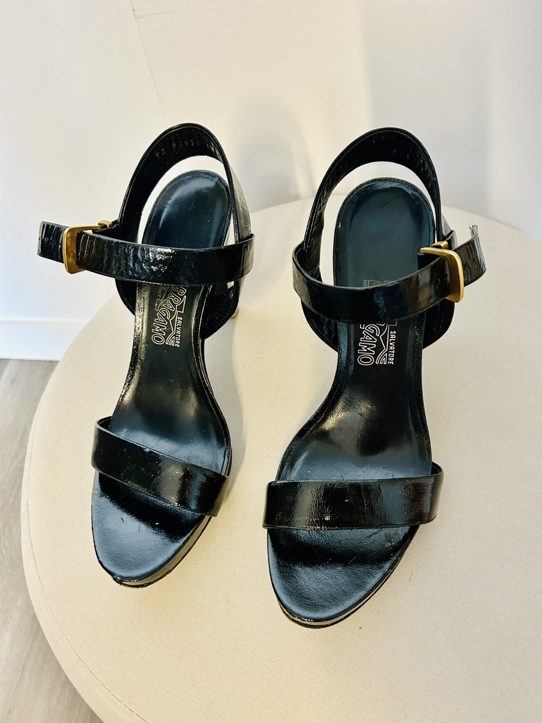 Salvatore Ferragamo Black Patent Leather Sandals - photo 5