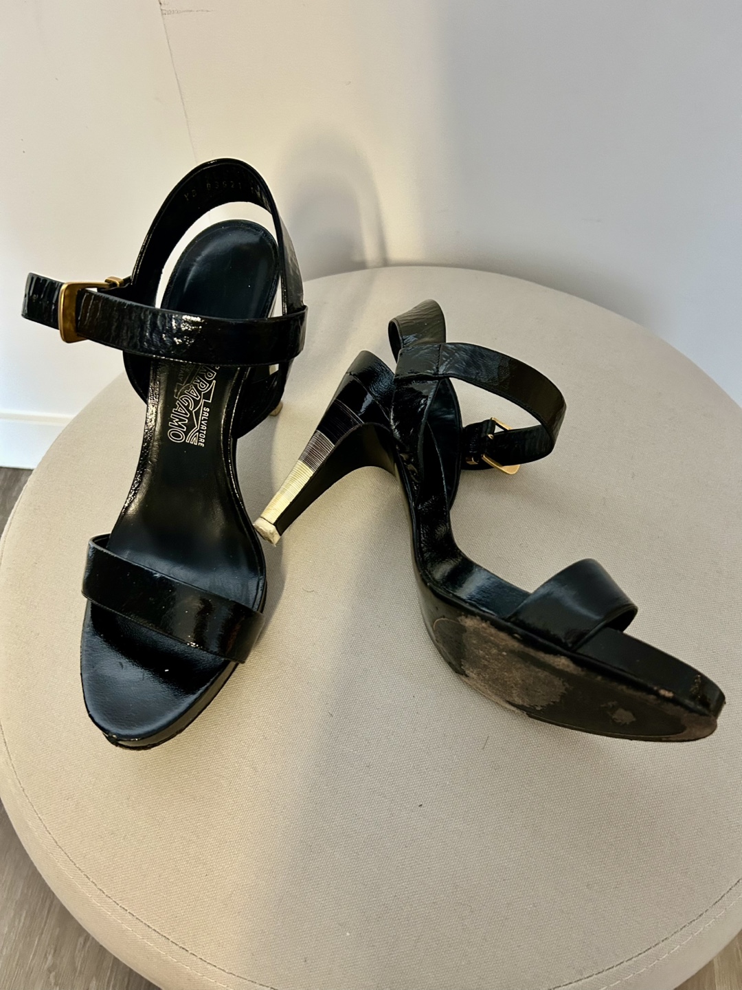 Salvatore Ferragamo Black Patent Leather Sandals - photo 2