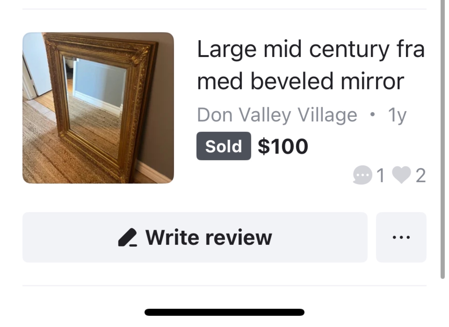 Large Mid-Century Gold Beveled Mirror - photo 3