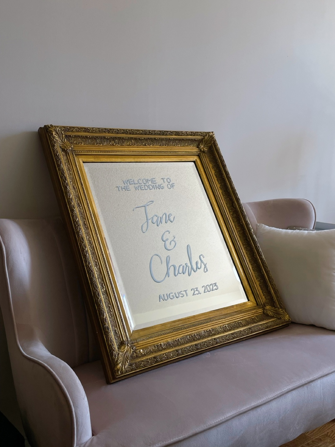 Large Mid-Century Gold Beveled Mirror