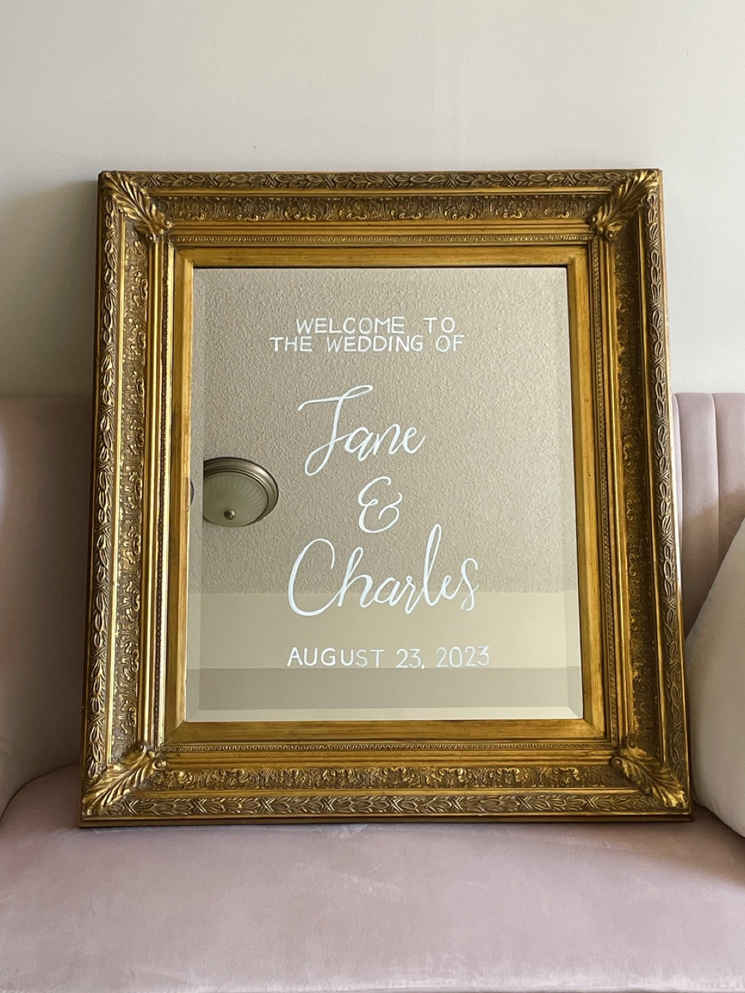 Large Mid-Century Gold Beveled Mirror - photo 2