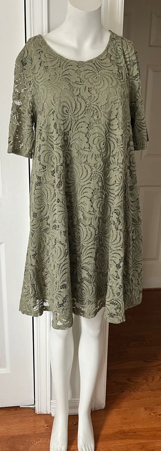 Sharagano Olive Green Lace Dress Size 12 image indicator(5)