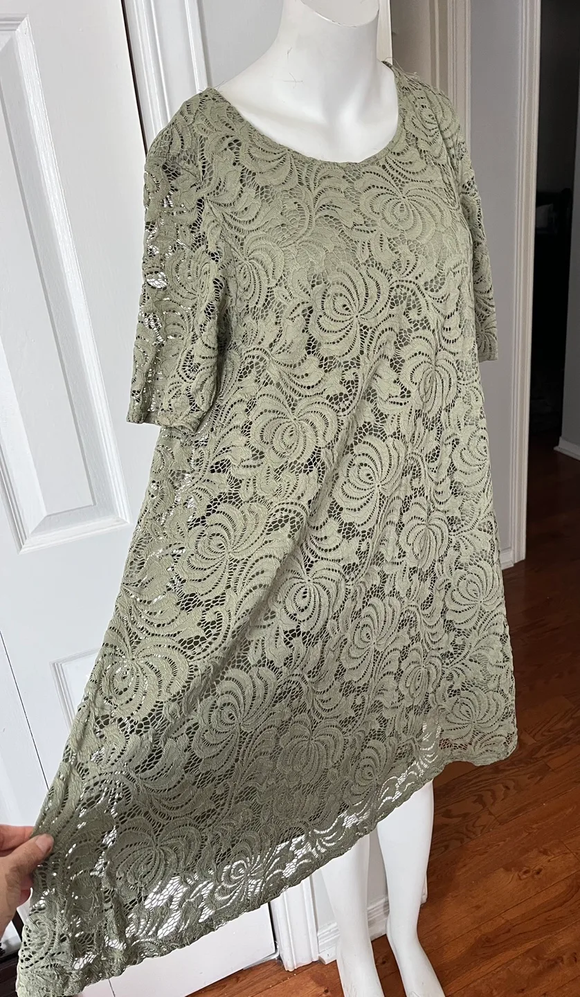 Sharagano Olive Green Lace Dress Size 12 image indicator(2)