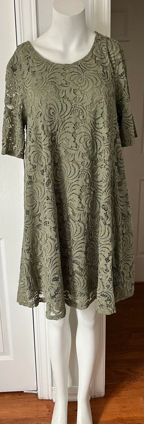 Sharagano Olive Green Lace Dress Size 12 image indicator(6)