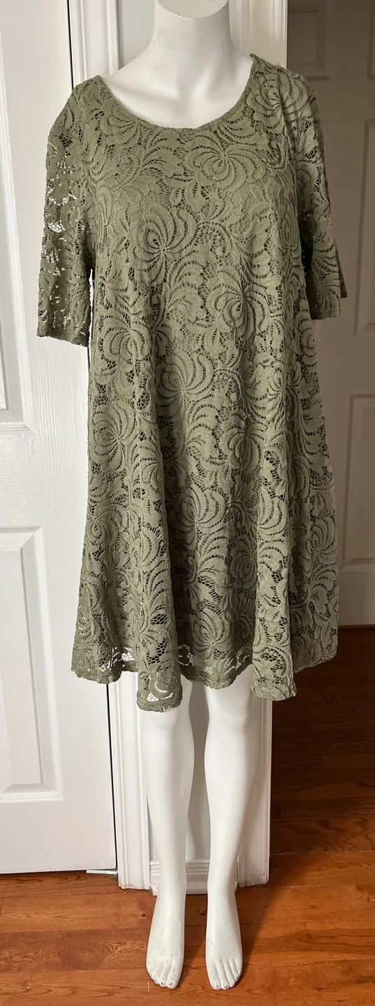 Sharagano Olive Green Lace Dress Size 12 image indicator(3)