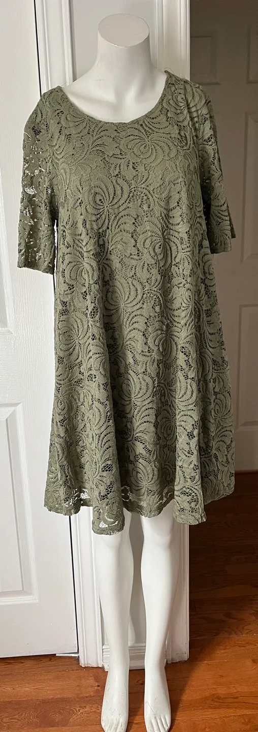 Sharagano Olive Green Lace Dress Size 12 image indicator(7)
