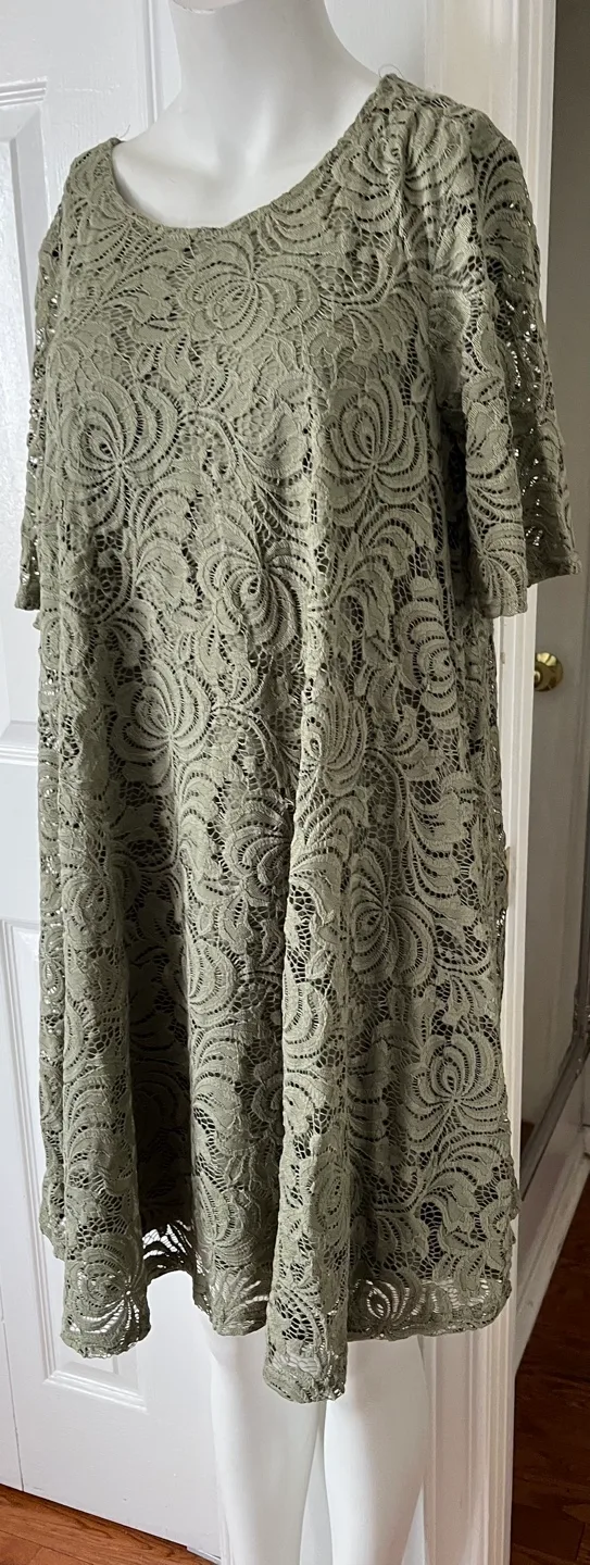 Sharagano Olive Green Lace Dress Size 12 image indicator(4)