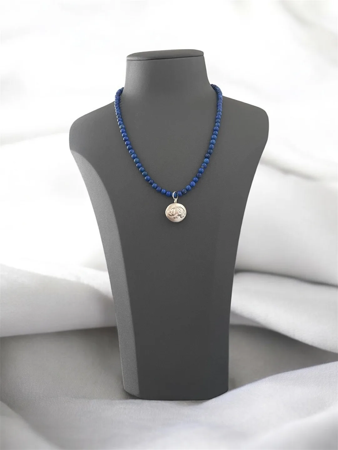 Lapiz Lazuli Beaded Necklace with Sterling Silver Pendant thumbnail