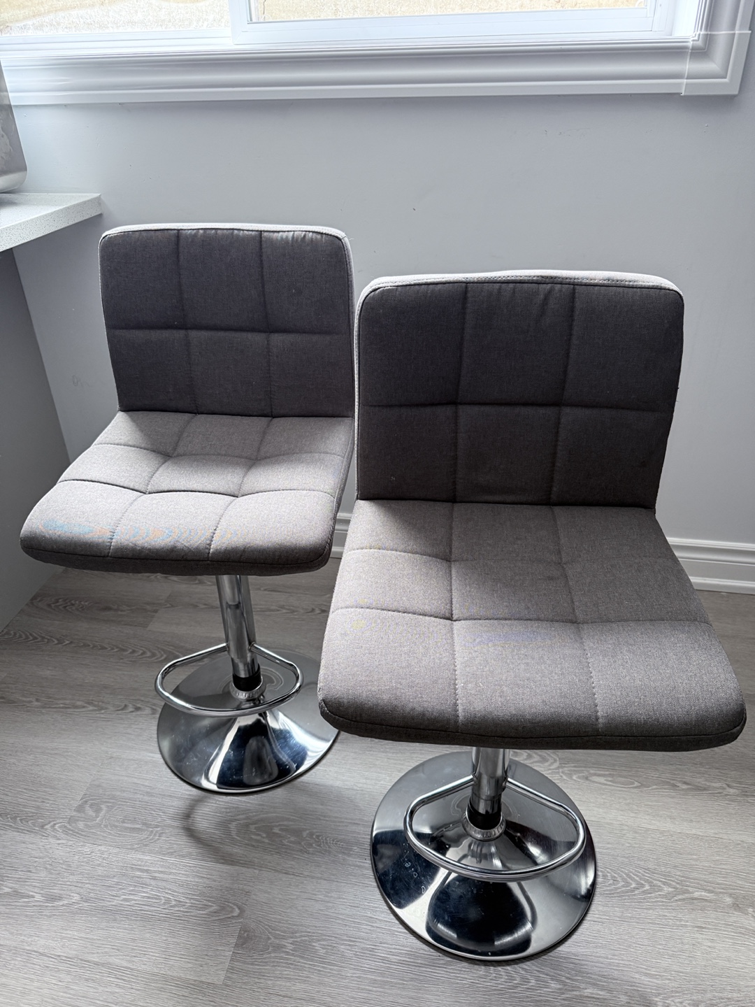Pair of Grey Fabric Swivel Bar Stools - photo 2