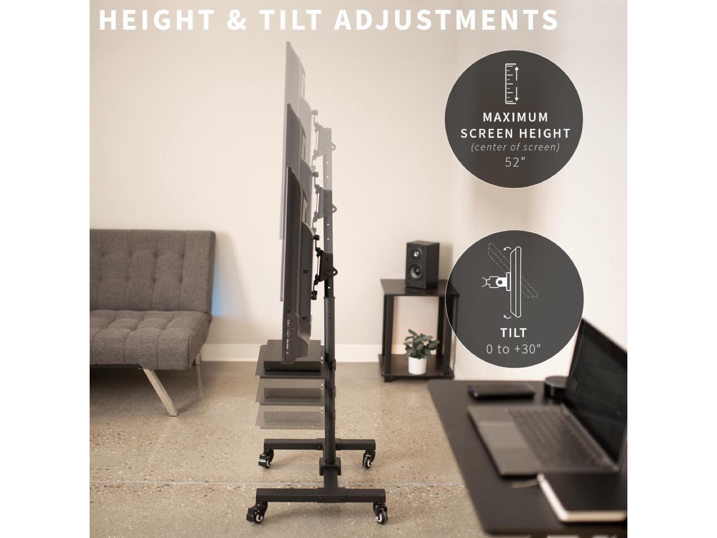 Rolling TV Stand with Height Adjustment - Fits Screens up to 50" - photo 3