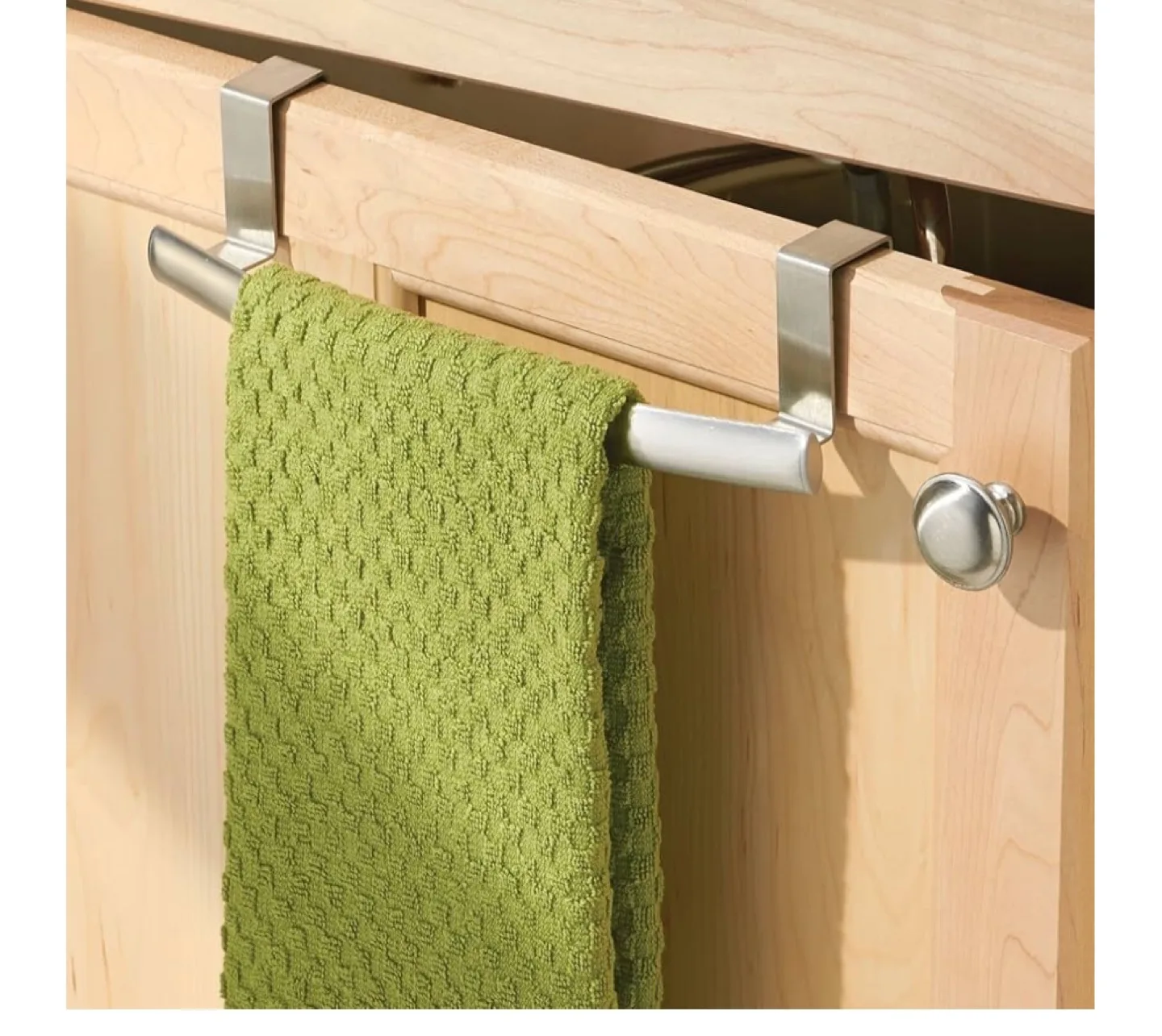 Brushed chrome over cabinet door towel holder image indicator(5)