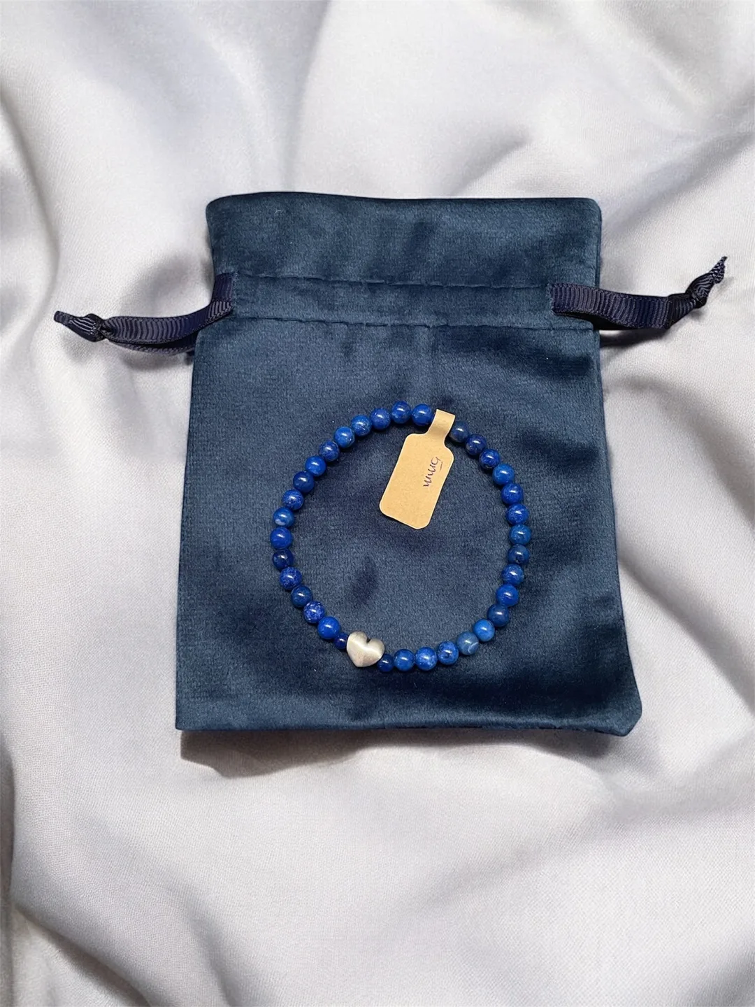 Lapis Lazuli Bracelet with sterling Silver Heart Charm thumbnail