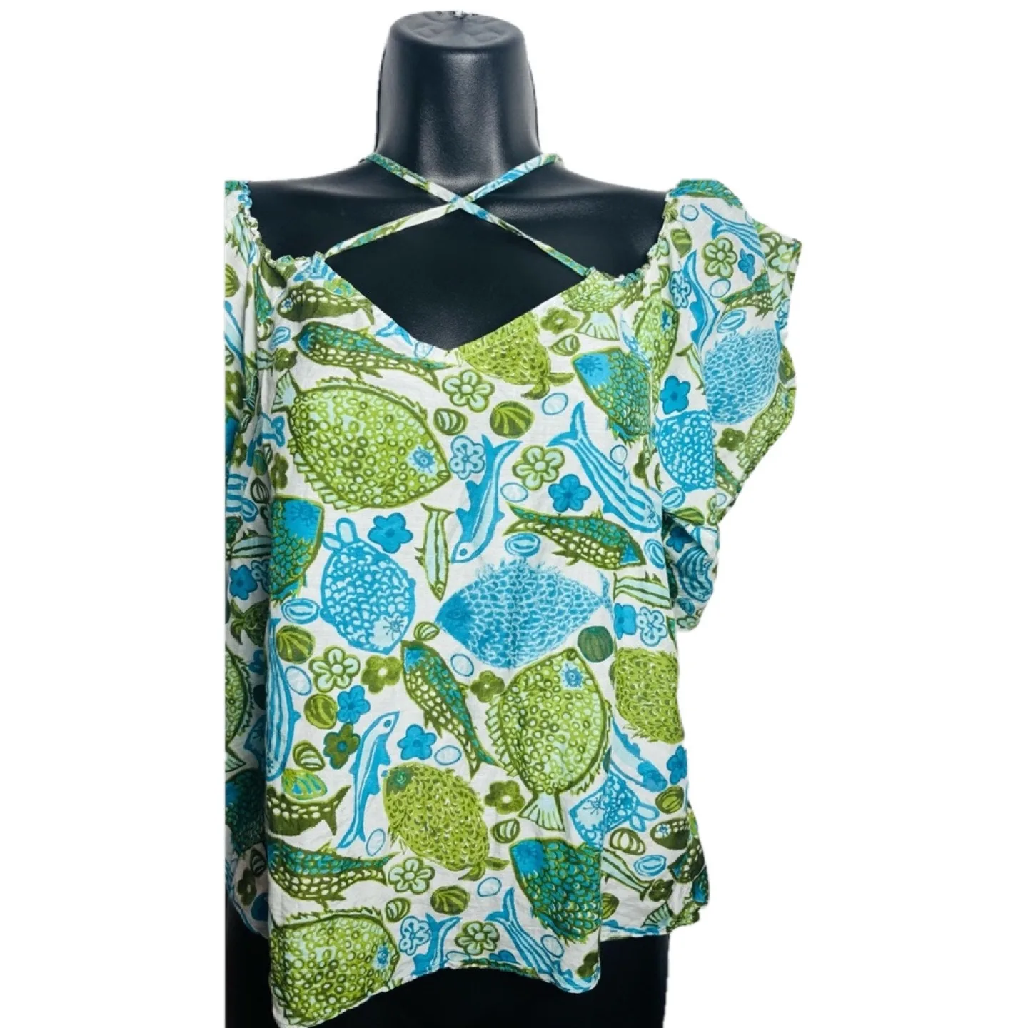 Anthropologie Vanessa Virginia  Puget Sounds Fish Print Blouse image indicator(4)