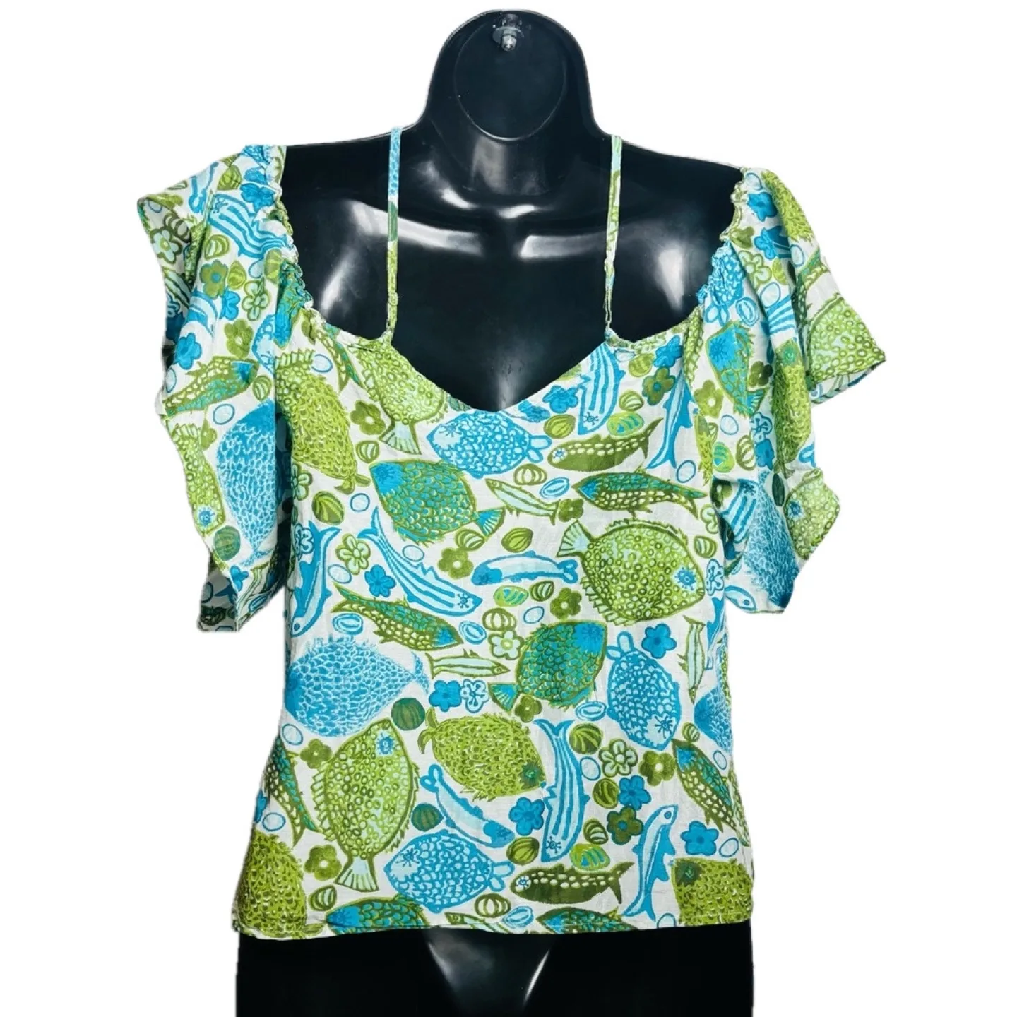 Anthropologie Vanessa Virginia  Puget Sounds Fish Print Blouse image indicator(6)