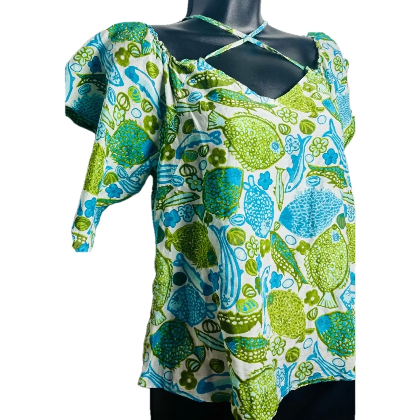 Anthropologie Vanessa Virginia  Puget Sounds Fish Print Blouse image indicator(5)