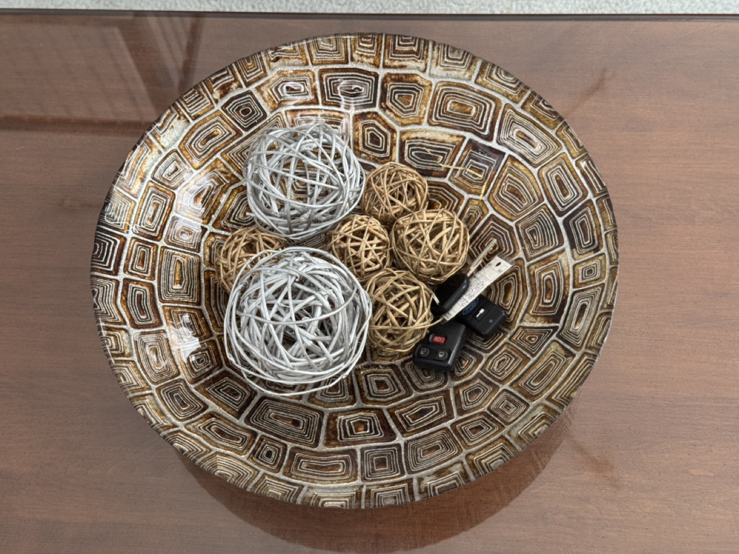Large Wood Coffee Table with Glass Top
