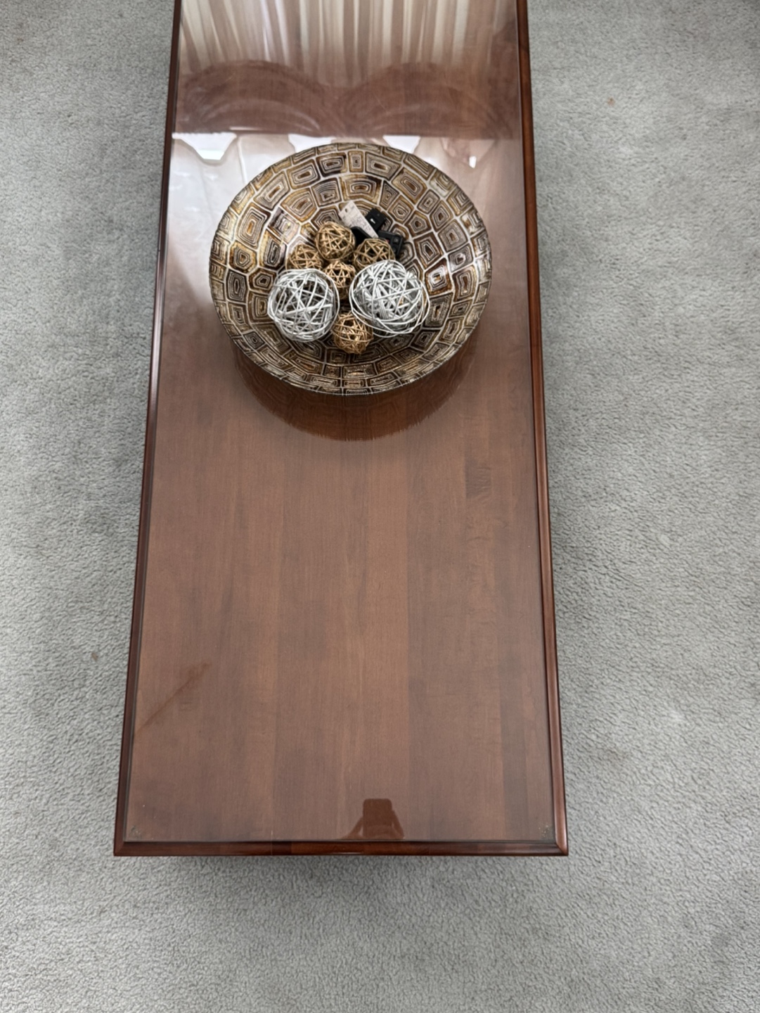 Large Wood Coffee Table with Glass Top - photo 2