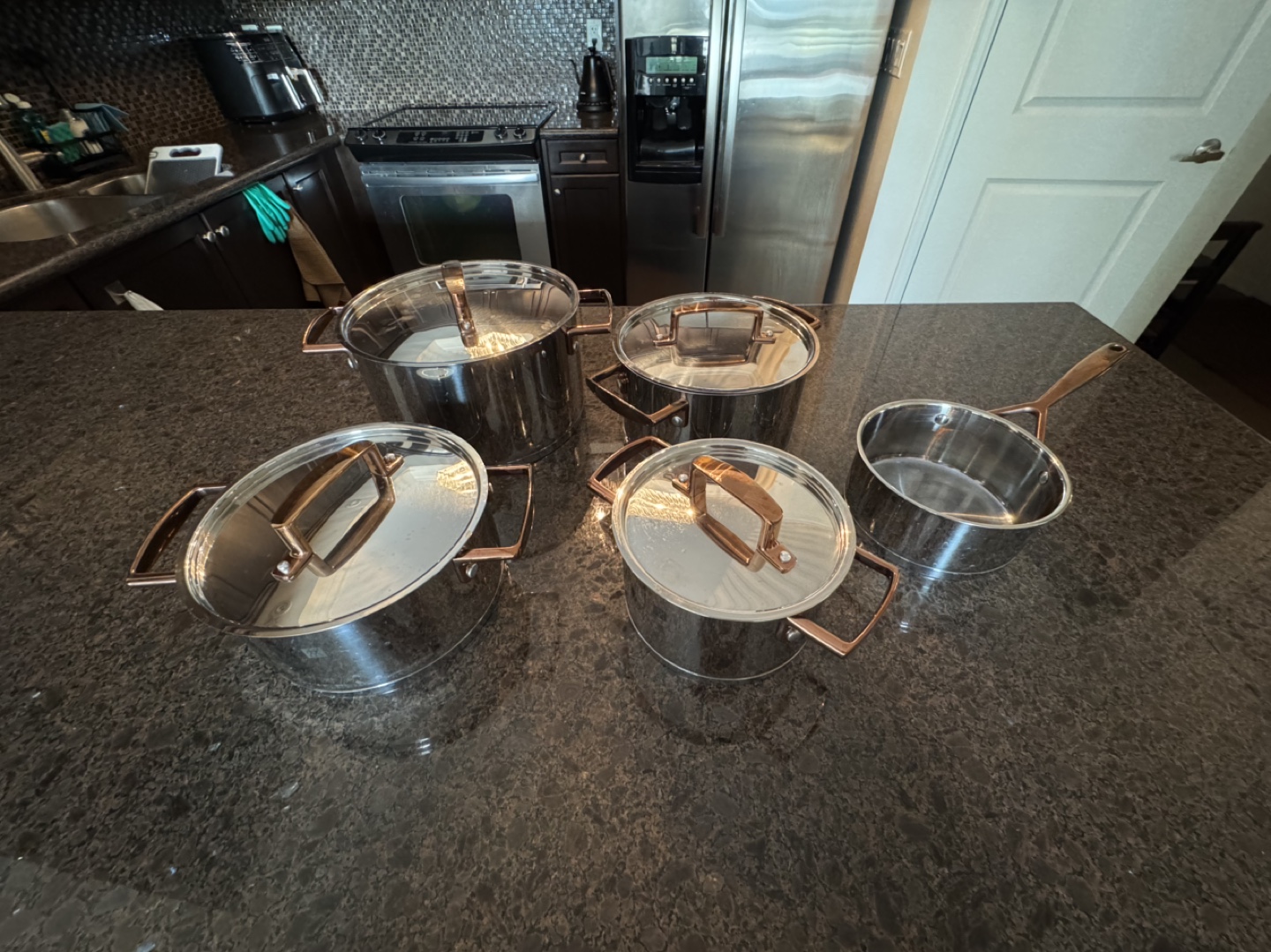 5-Piece Stainless Steel Cookware Set with Rose Gold Accents