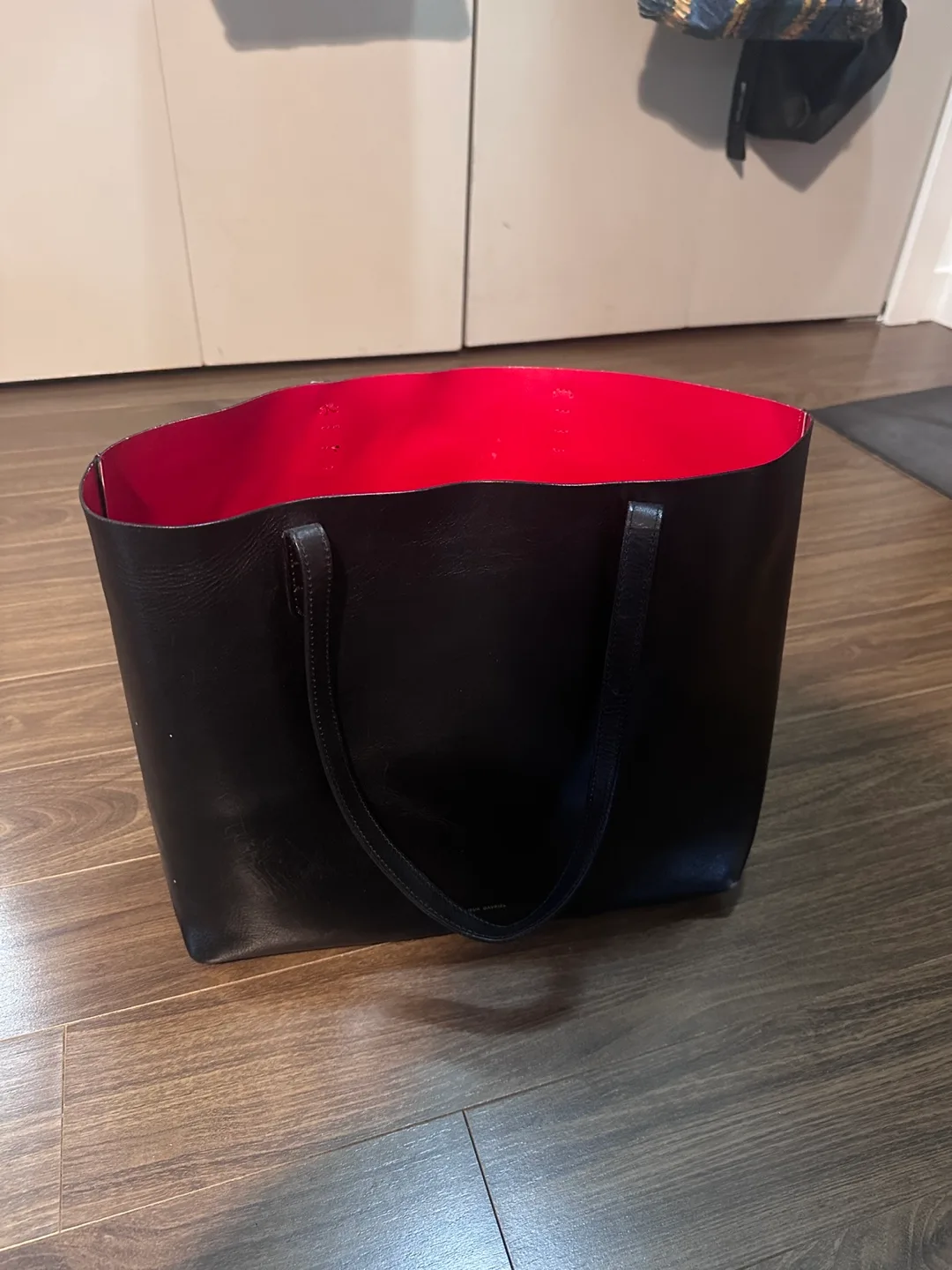 Black Leather Tote Bag with Red Interior thumbnail