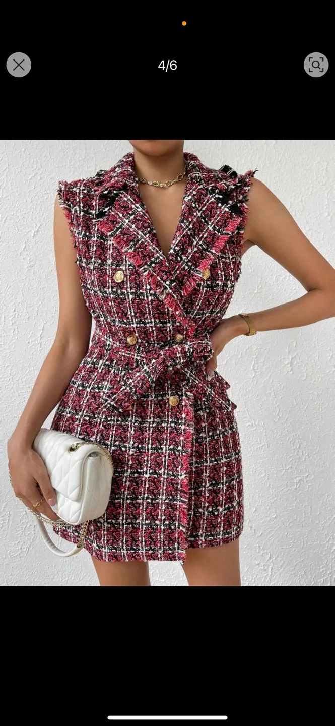 SHEIN PRIVÉ Pink Tweed Sleeveless Blazer Dress image indicator(2)