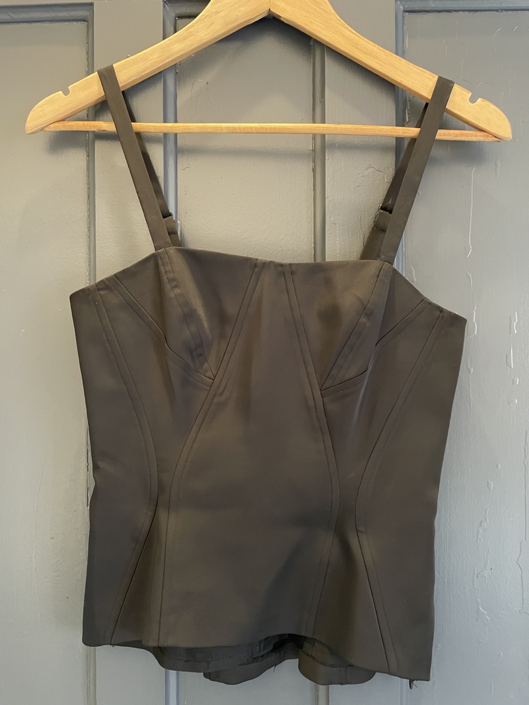 Tristan & Iseut Black Satin Corset Top, Size XS