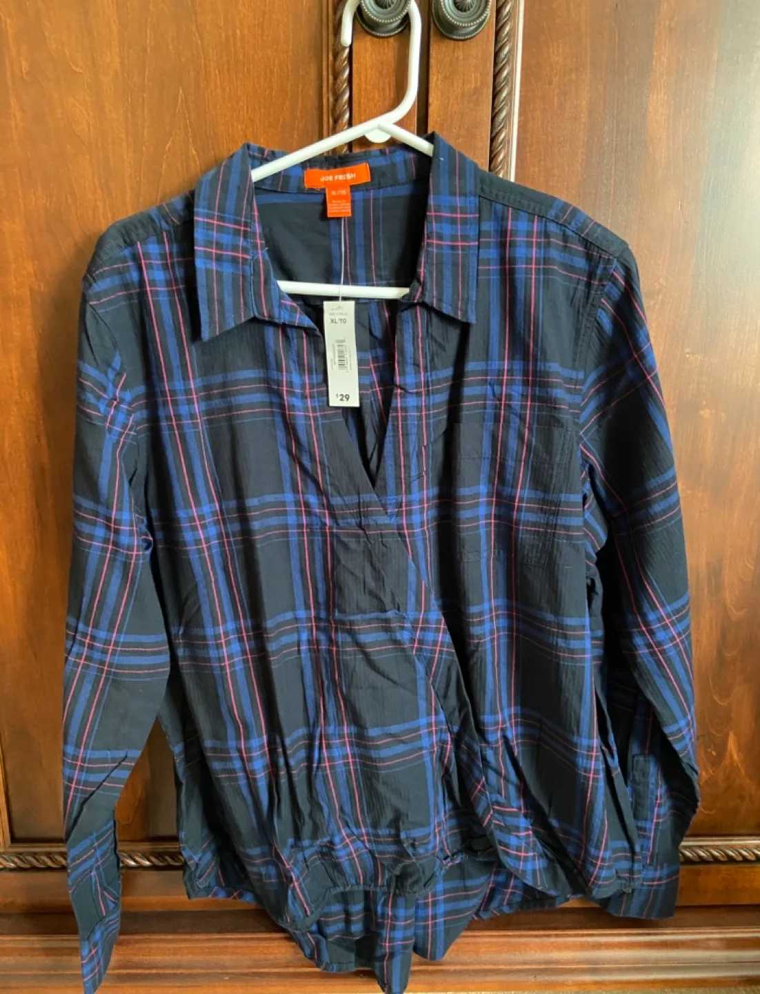 💚Joe Fresh Women's XL Plaid Wrap Blouse image indicator(3)