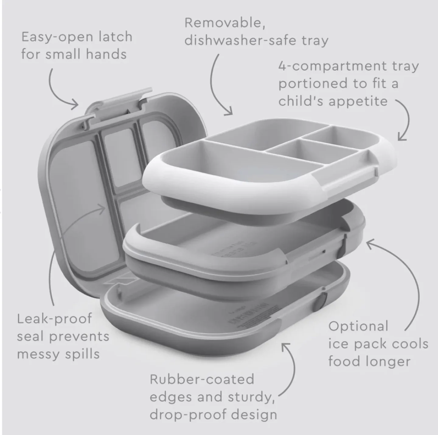 New Bentgo Kids Leakproof Lunch Box + Removable Ice Pack - Grey image indicator(5)