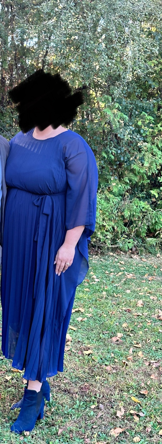 Navy Blue Pleated Maxi Dress with Belt - photo 2