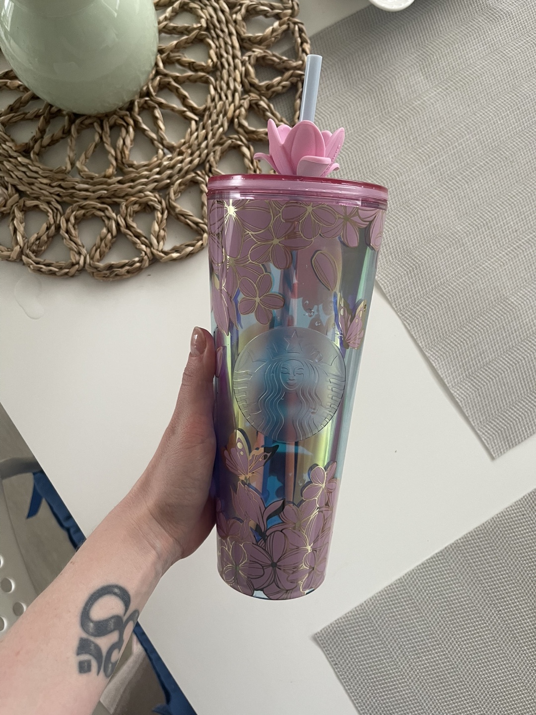 Starbucks Cold Cup with Straw and Lid - Pink Floral Design