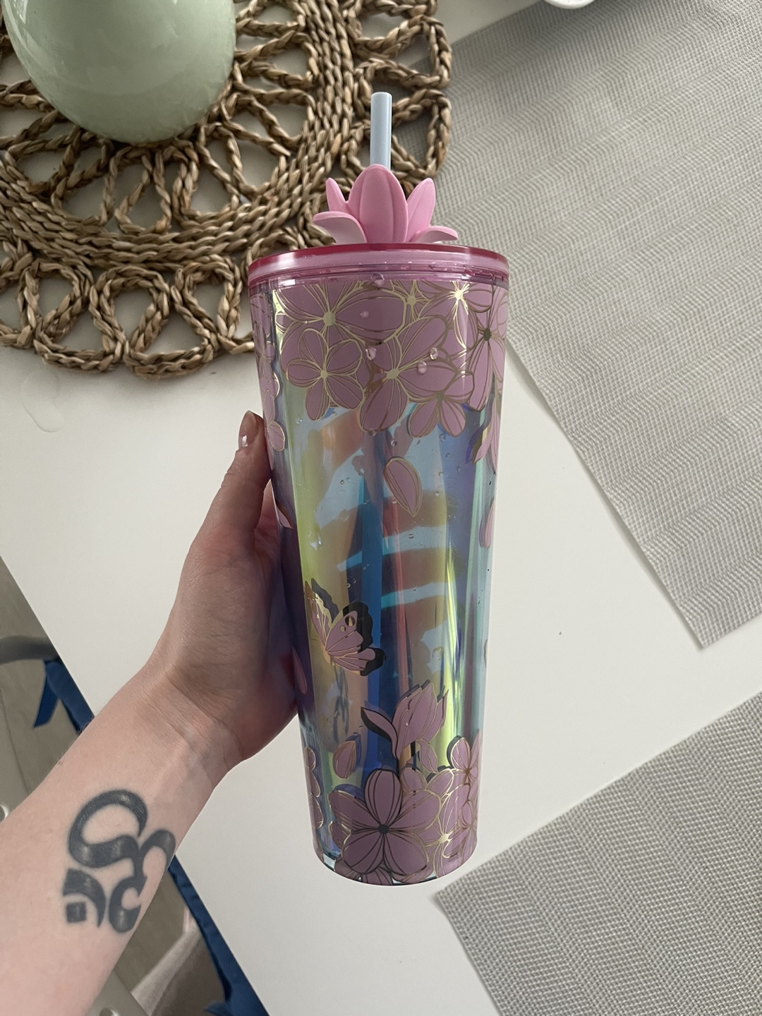 Starbucks Cold Cup with Straw and Lid - Pink Floral Design - photo 2