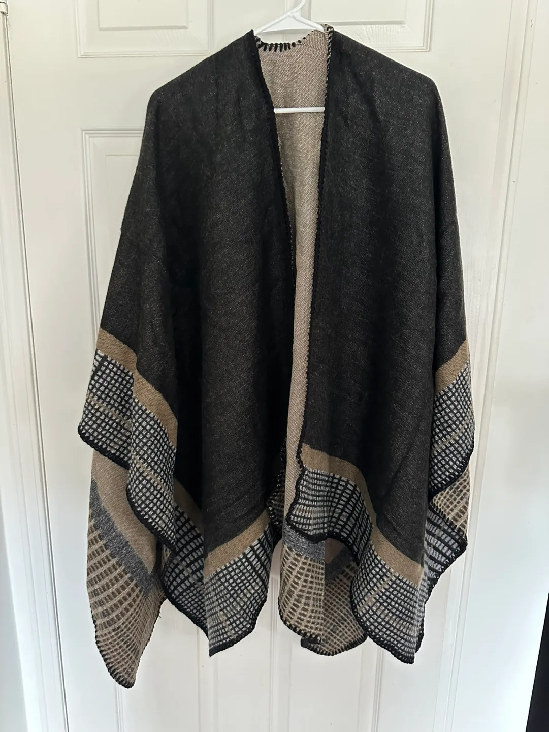Stylish Black and Beige Poncho thumbnail