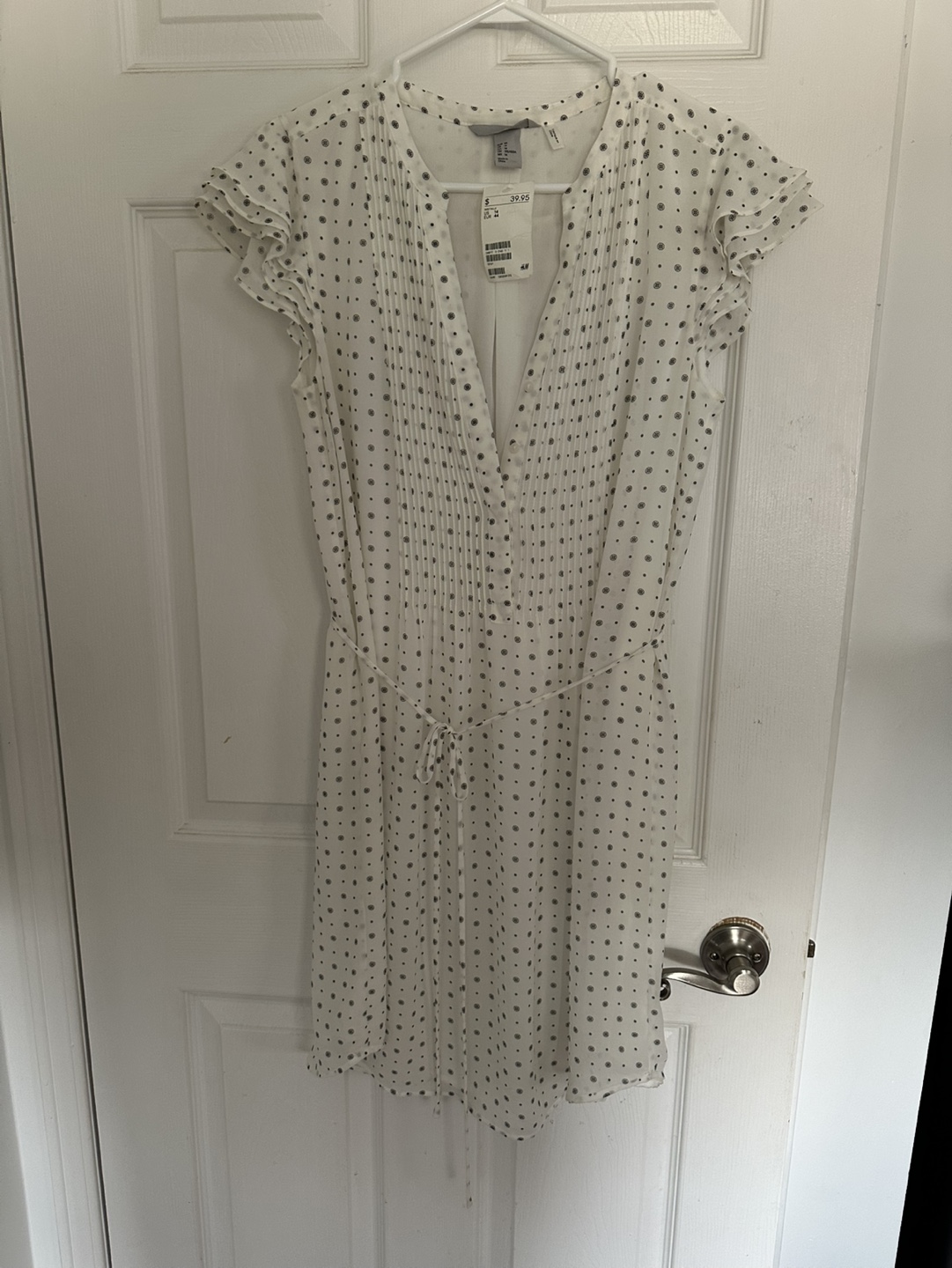 H&M White Polka Dot Mini Dress Size 14