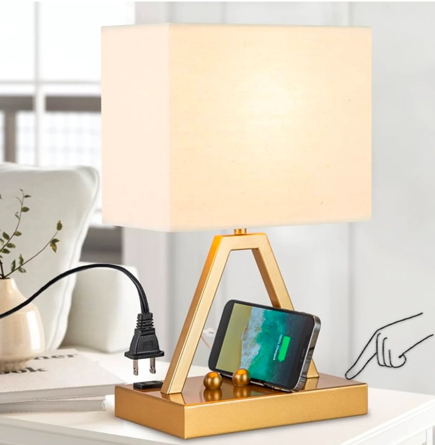 New USB Touch Control Lamp, 3-Way Dimmable Lamp wit 3USB outlet image indicator(9)