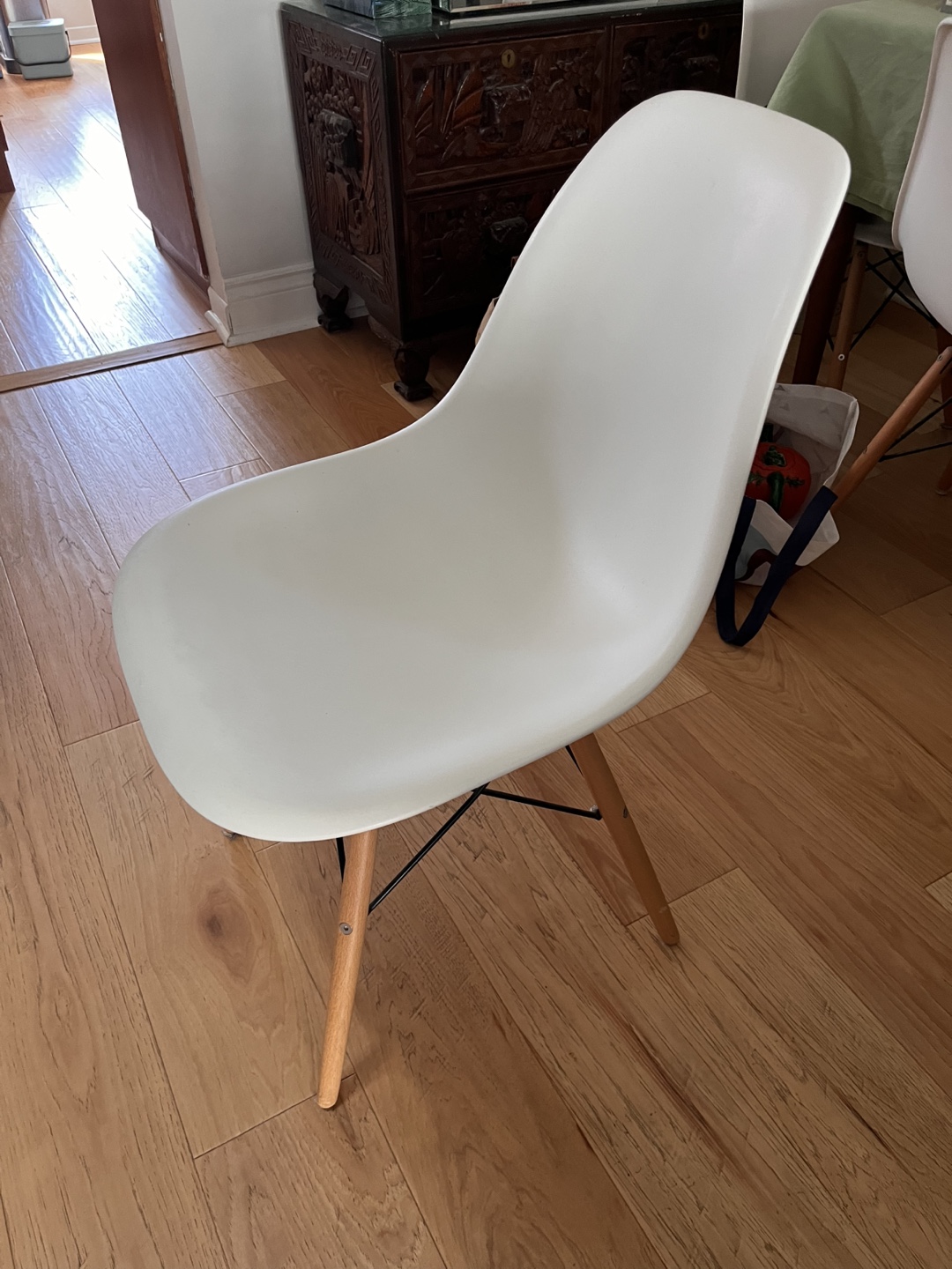 White Plastic Chair with Wooden Legs