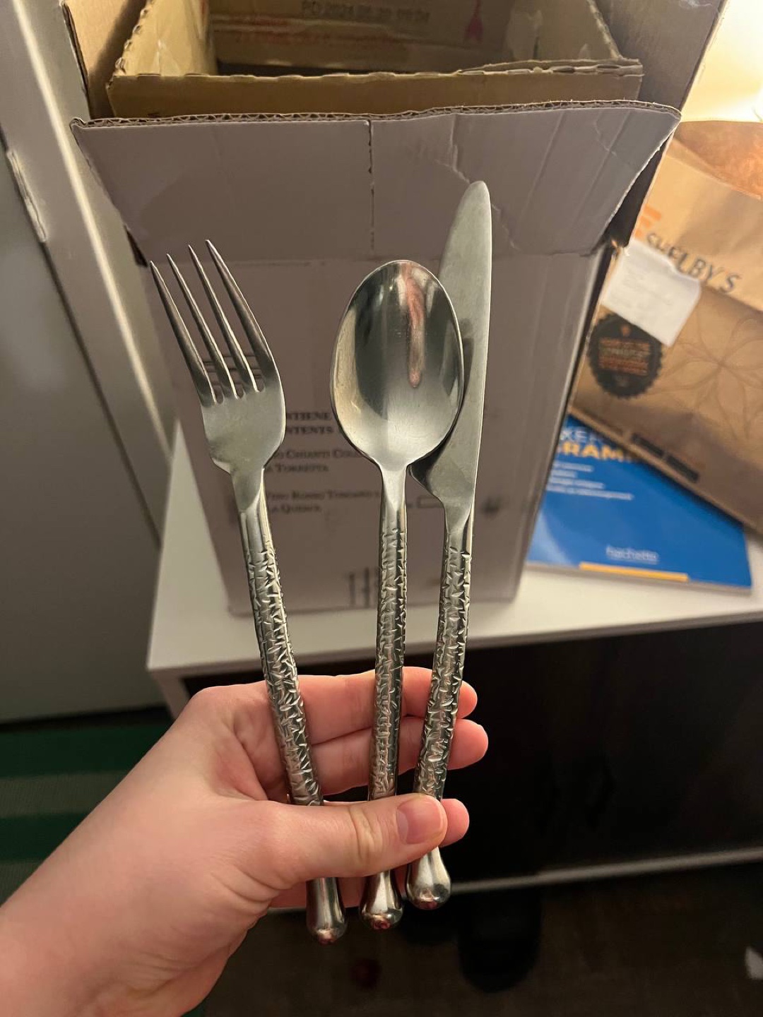 Set of Stainless Steel Hammered Walco Flatware