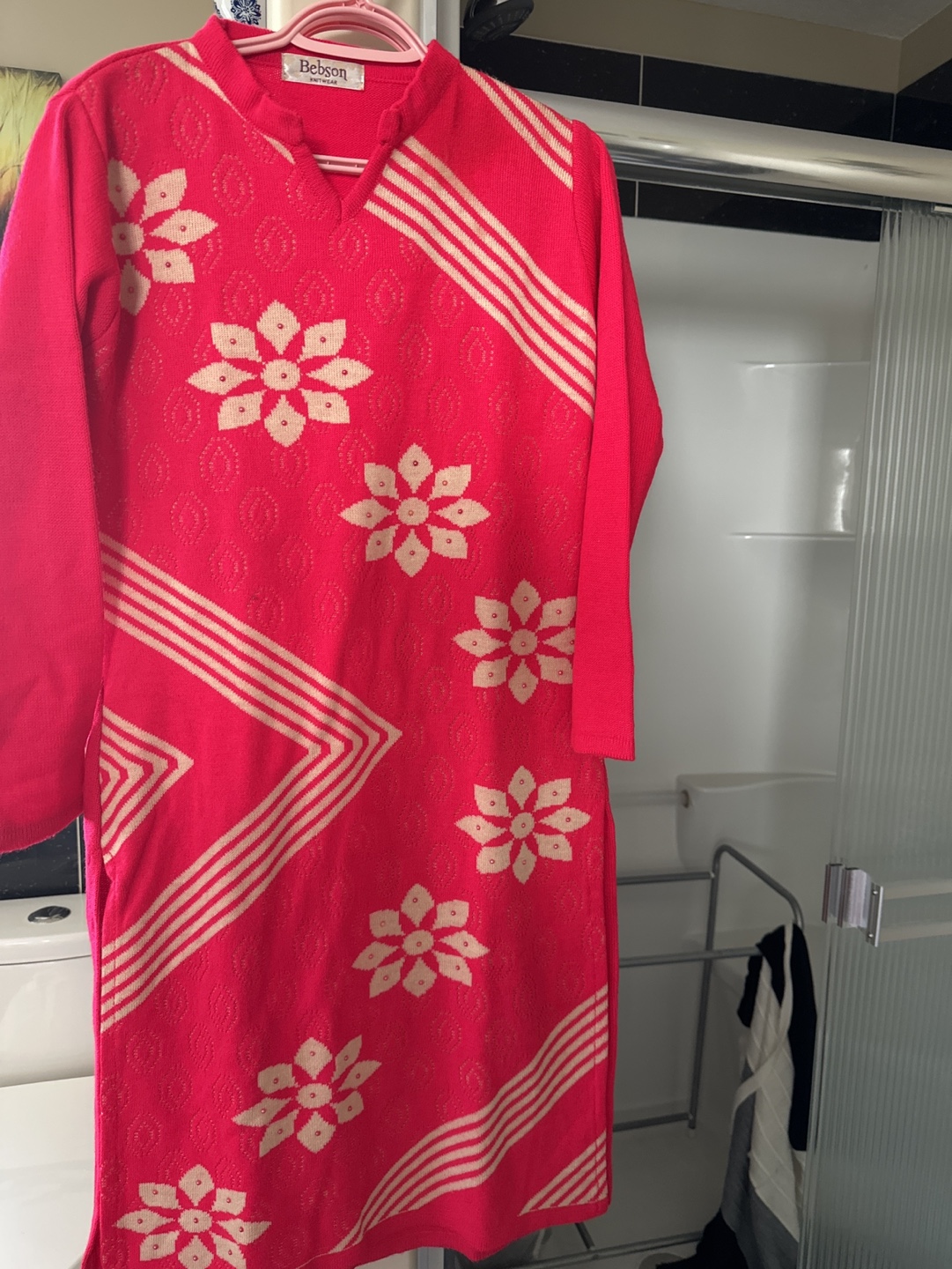 Women's Pink Kurti and Beige Leggings Set
