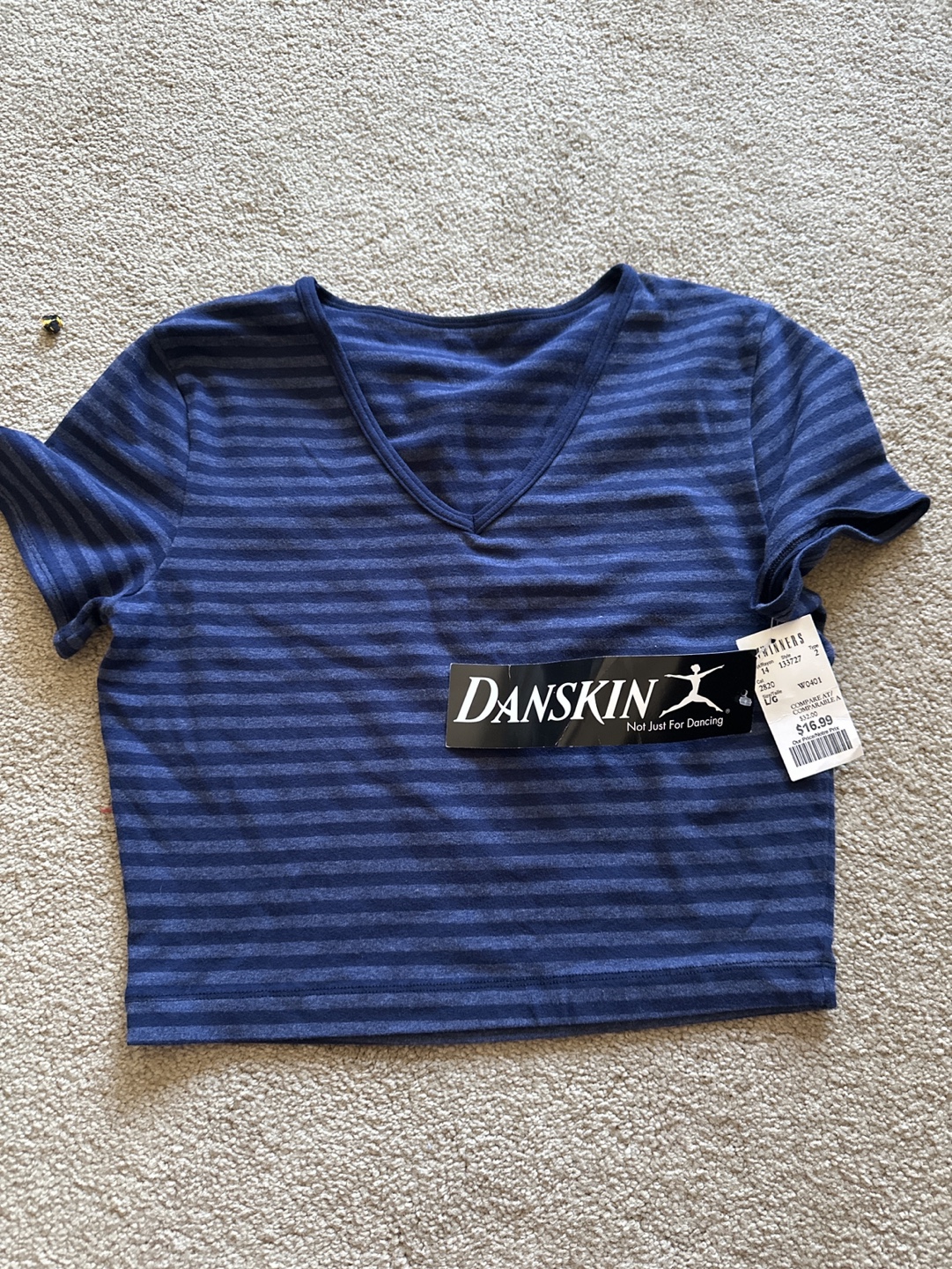 Danskin Women's V-Neck Striped Short Sleeve Crop Top