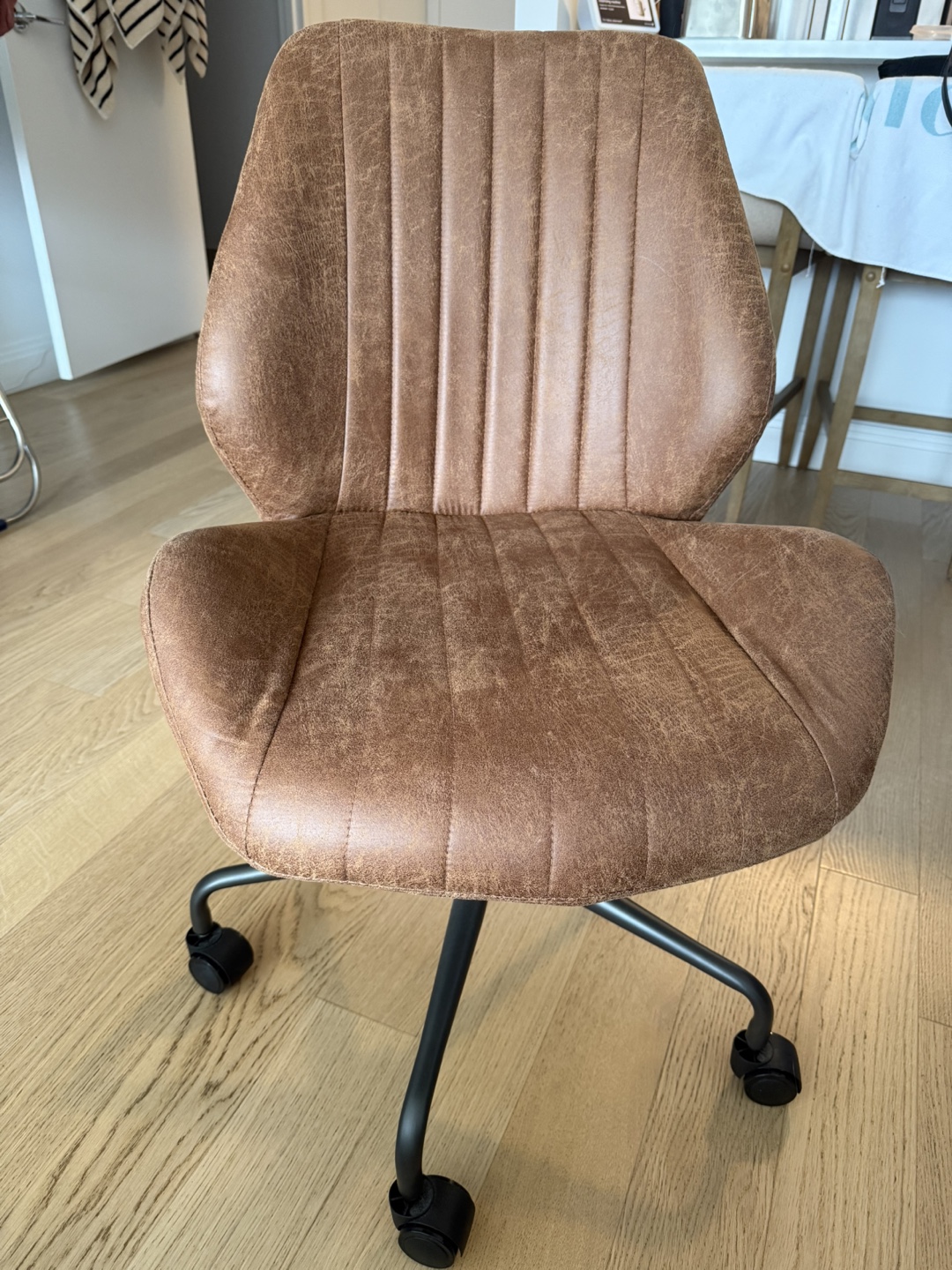 Ovios Brown Faux Leather Office Chair with Wheels