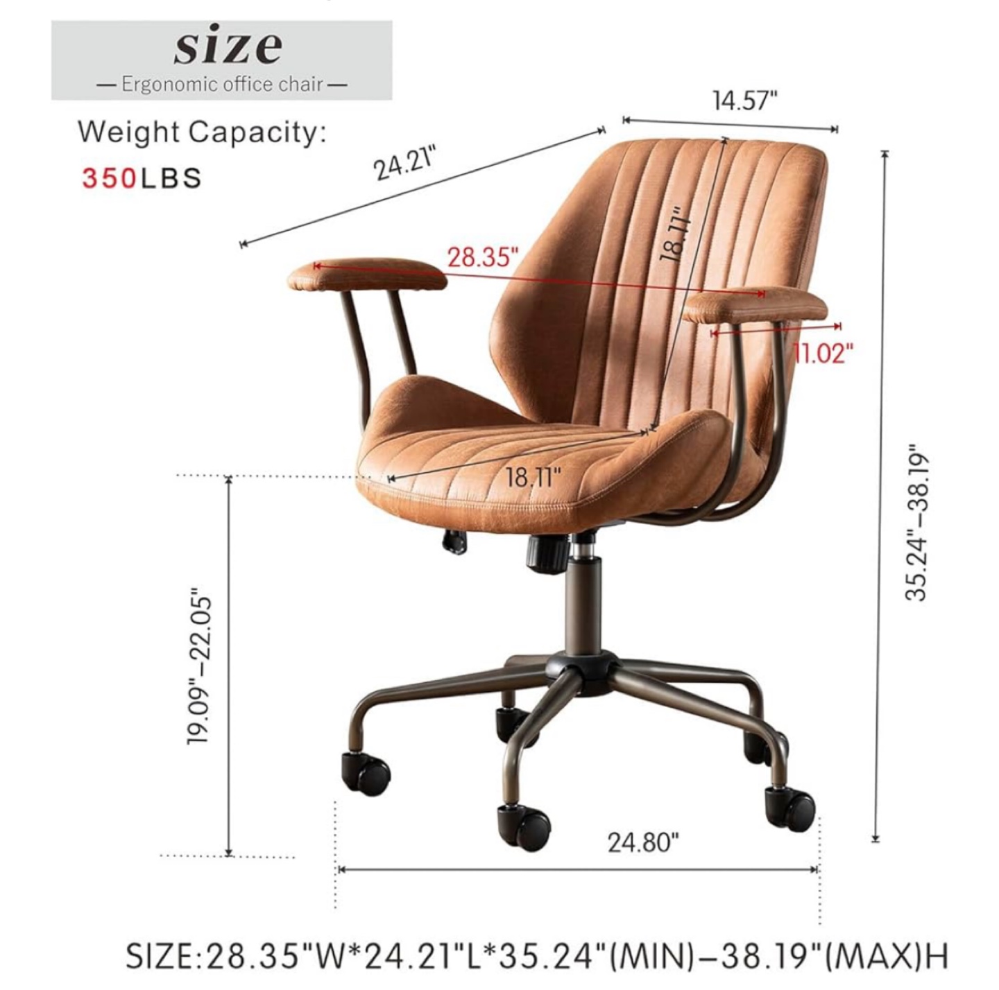 Ovios Brown Faux Leather Office Chair with Wheels - photo 5
