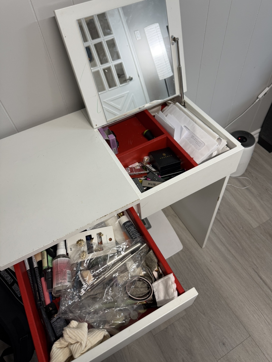 White Vanity Table with Mirror and Drawers