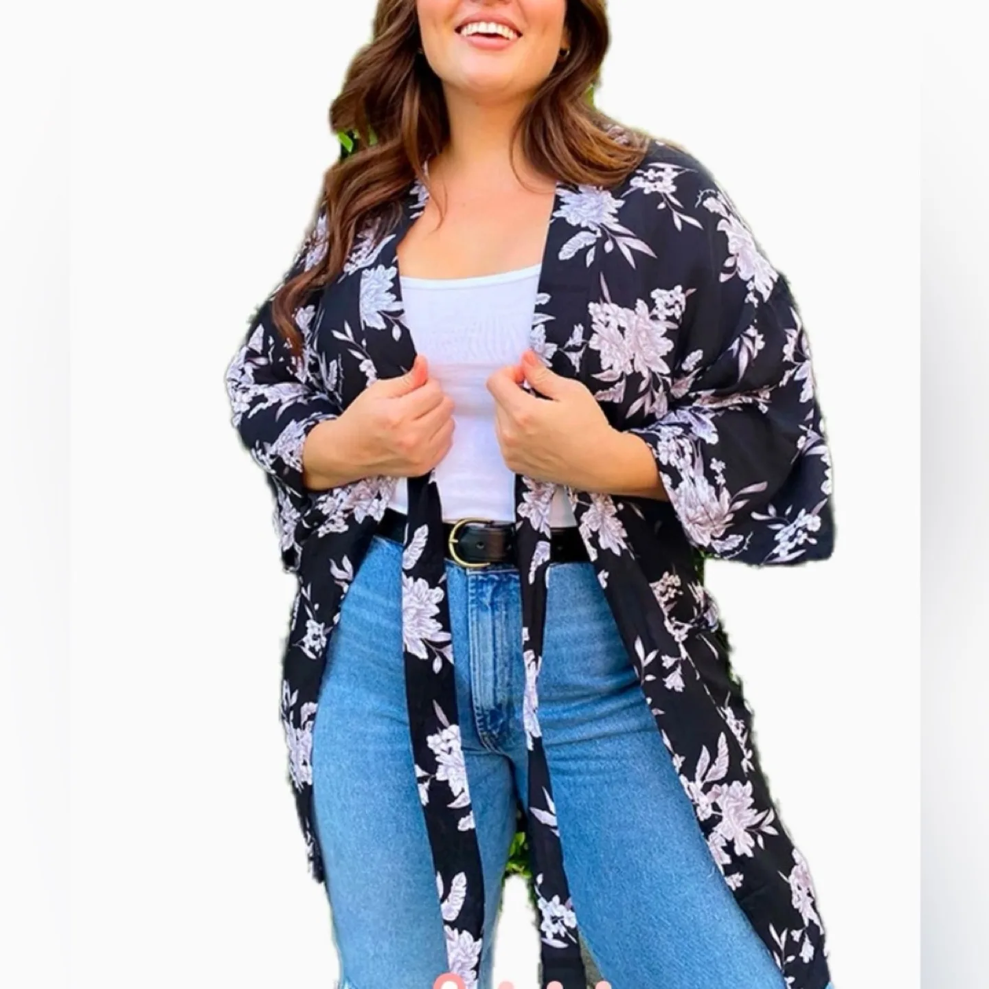 Spiritual Gangster Kimono Robe Black Floral One Size image indicator(8)