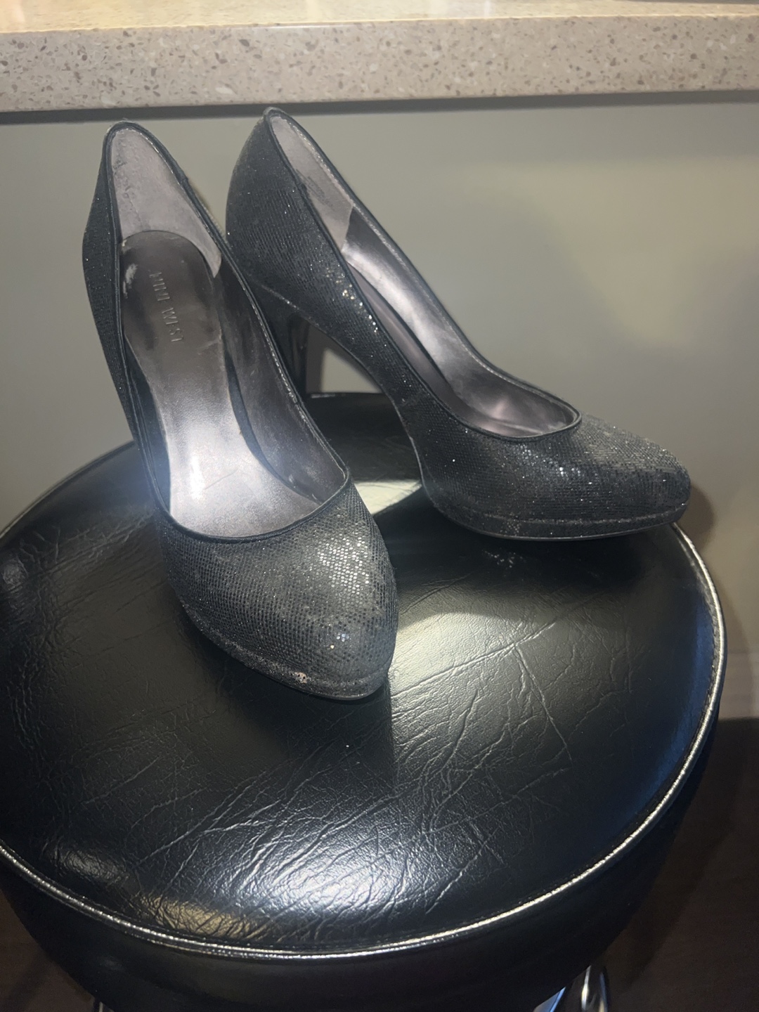 Nine West Black Glitter Heels